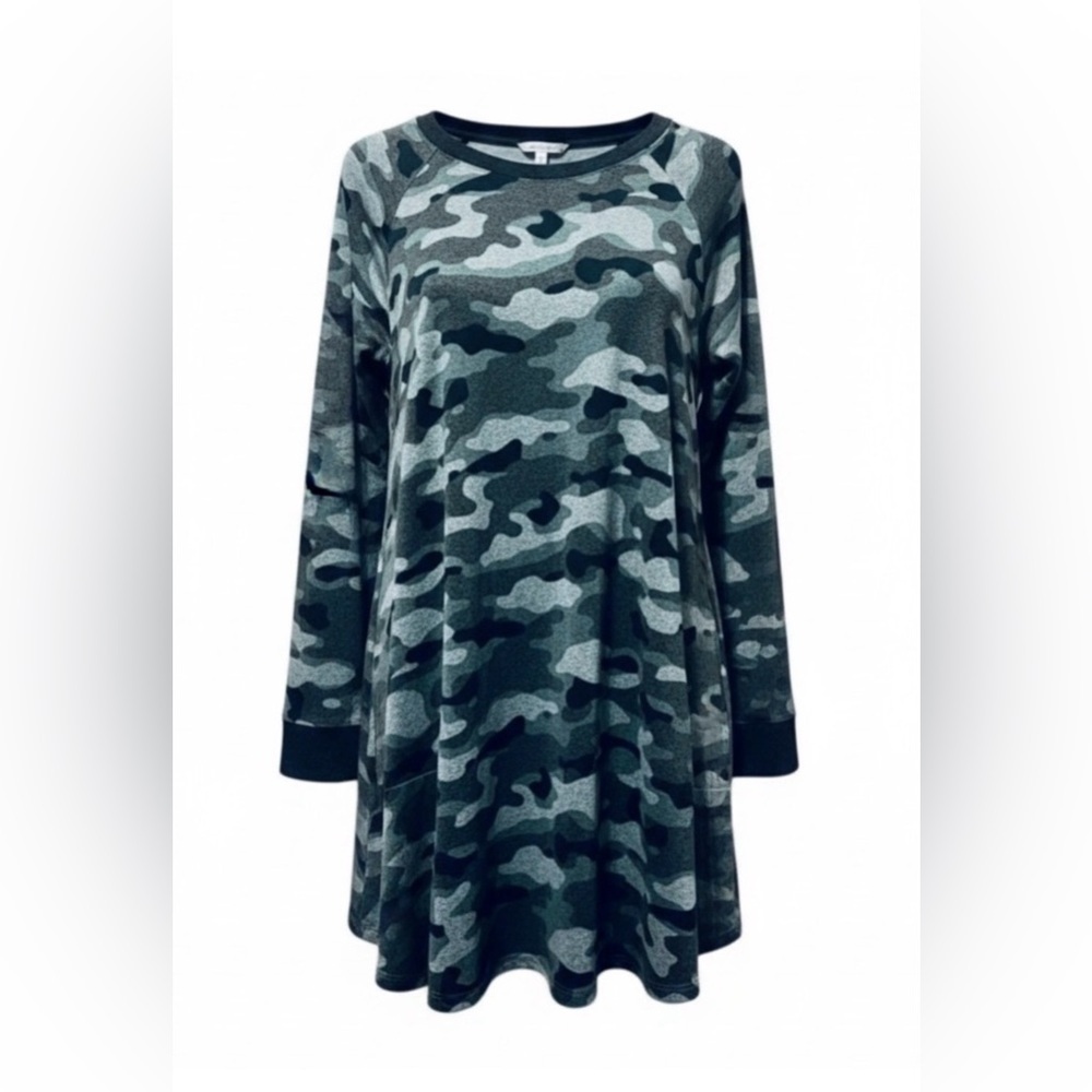 Kensie Long Sleeve Camo Swing Dress – 2X